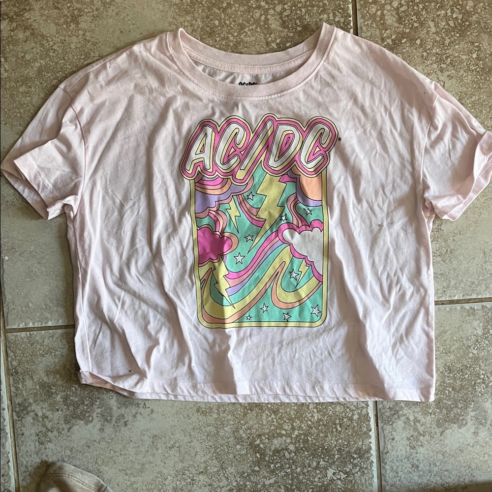 AC/DC Pastel Pink Graphic Tee crop